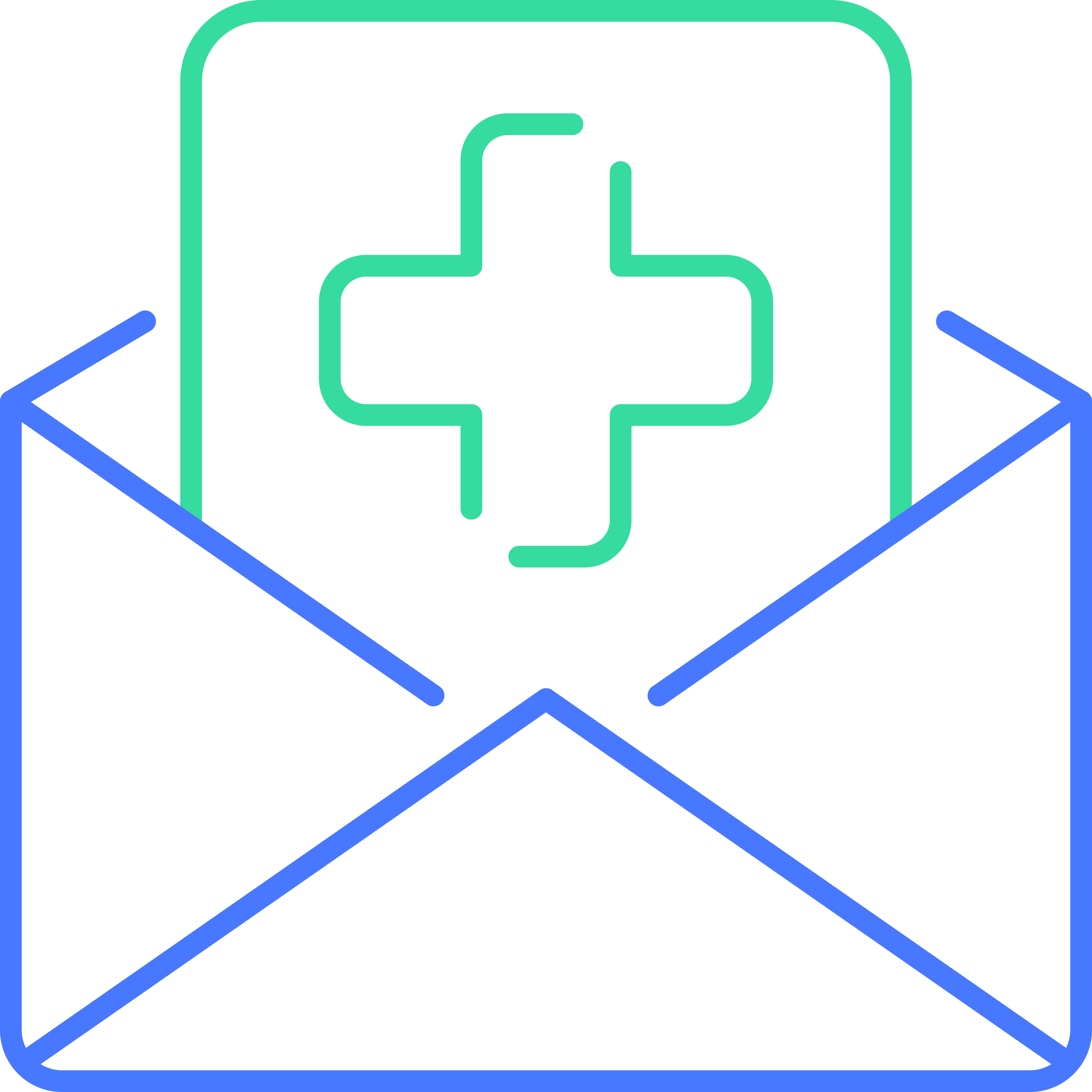 an email symbol with a green medical cross
